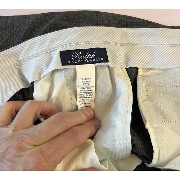 Ralph Ralph Lauren Charcoal Gray Micro Checks Pleated Cuffed Dress Pants 36 x 34 - Picture 12 of 13